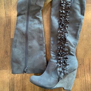 ELLE Faux Suede Ruffle Tall Boots